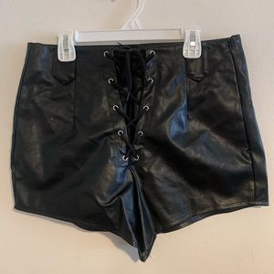 Leather lace up shorts